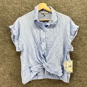 New Cravefame Shirt Women M Medium Blue Button Up Collared Casual Rayon Solid